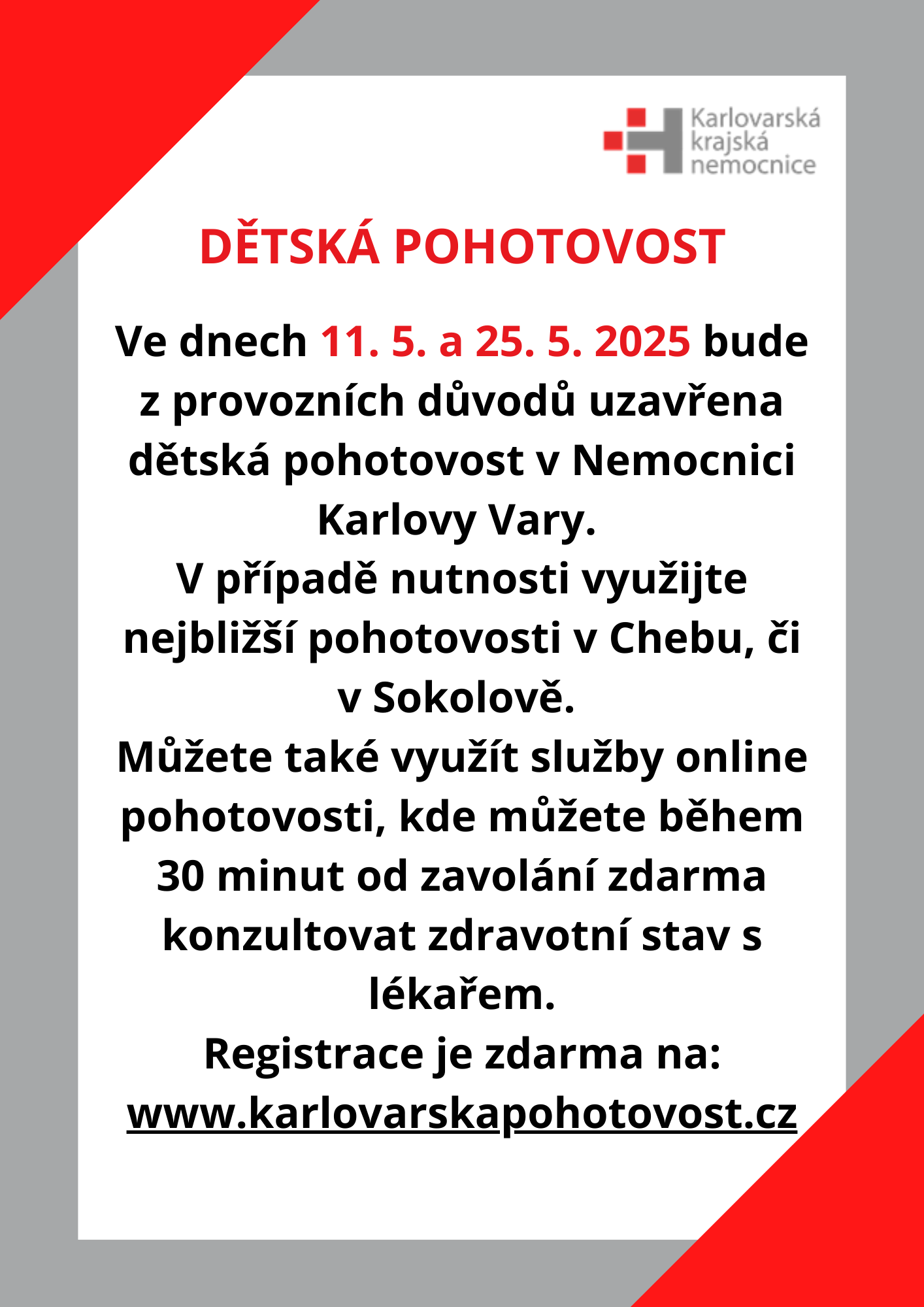 Dětská pohotovost uzavření